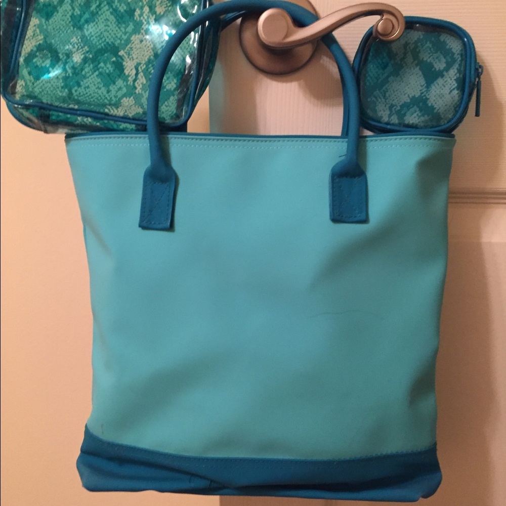 Aqua Beach Bag with Two Mini-Purses